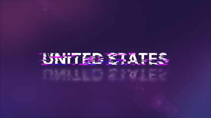 Obraz premium 3D rendering United states text with screen effects of technological glitches