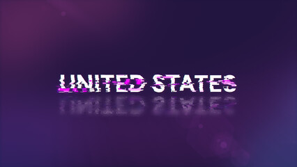 3D rendering United states text with screen effects of technological glitches