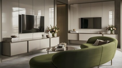 Modern Minimalist Open-Concept Home Interior with Panoramic Glass Walls