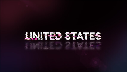 3D rendering United states text with screen effects of technological glitches