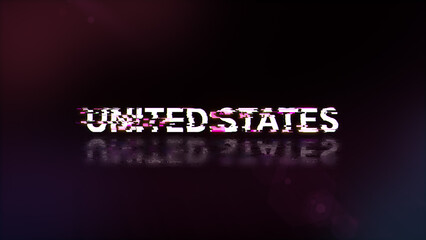 3D rendering United states text with screen effects of technological glitches
