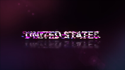 Obraz premium 3D rendering United states text with screen effects of technological glitches