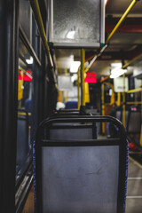 interior of tram with empty seats