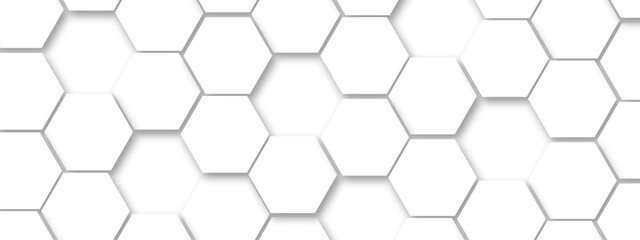 Obraz premium Abstract white hexagonal geometric background. Luxury White 3D futuristic honeycomb mosaic white background. Abstract white lines background. Vector Illustration.