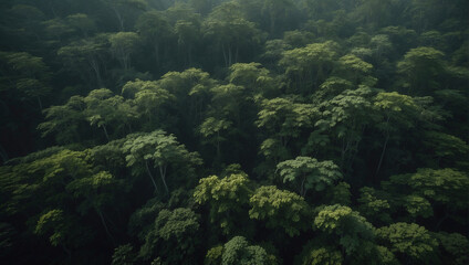 Ariel view of a forest, trees in the forest background for copy space, green natural wild environment, countryside background