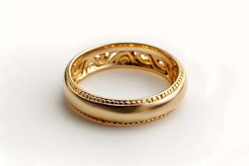 Golden ring jewelry, isolated on white background