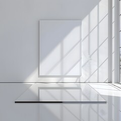 High Gloss Reflective Floor with Minimalist White Backdrop for High Tech Product Presentation