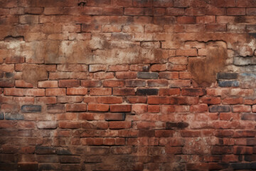 Fototapeta premium Processed collage of obsolete red brock masonry wall texture. Background for banner, backdrop