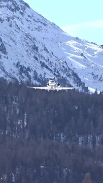 Private Jet Final  Approach Airport Mountain Valley Snow Covered Trees Winter Cold