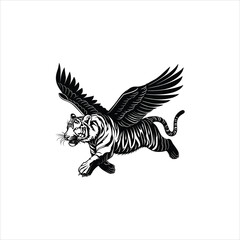 Abstract and minimalist jump winged tiger isolated vector illustration.