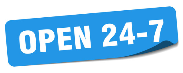 open 24 7 sticker. open 24 7 label