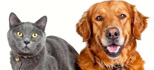 Fototapeta premium A Friendly Golden Retriever and a Curious Cat