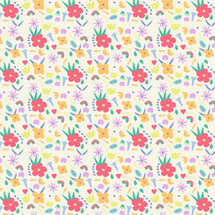 Seamless pattern with flowers.Colorful abstract background.Cute hand draw wallpaper.Graphic vector illustration.