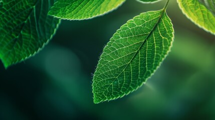 The close - up of leaf texture in green abstract nature background with a soft focus. Exuberant image