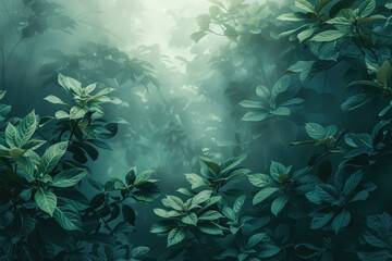 Background of leaves and plants in delicate green color. Free space with space for inscription. postcard