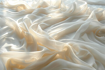 Obraz premium Fabric background. Background made of delicate satin, beige fabric. Waves of fabric flow smoothly filling the space