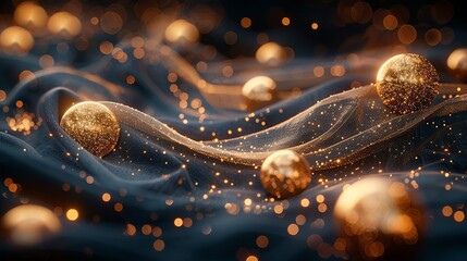 Luminous golden orbs float against a backdrop of velvety black, casting a warm and inviting glow. Abstract Backgrounds Illustration, Minimalism,