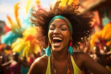 Laughing carnival performance celebration.