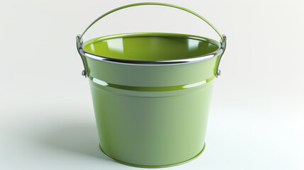 green metal bucket isolated on a white background