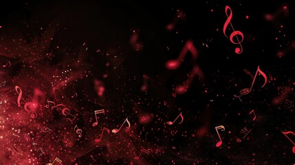 The red Music Symbol is Falling on a black background