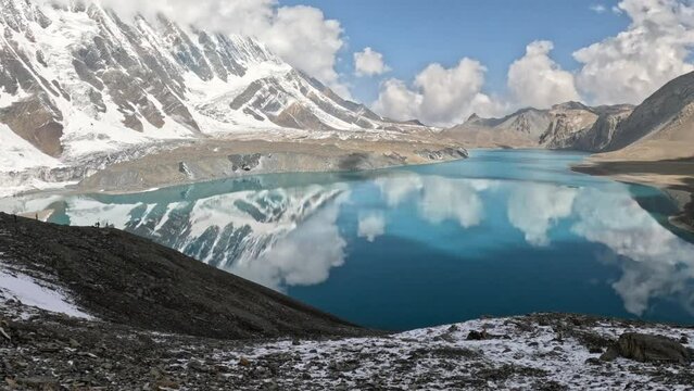 timelapse of clouds racing over tilicho lake in Annapurna region, Nepal