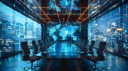 High Tech Global Virtual Conference Room Setup for Business Networking and Digital Communication