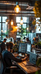 Obraz premium Creative Coding Workspace Collaborative Technology Networking in Digital Business Environment