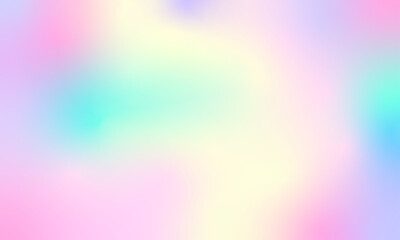 Holographic pastel rainbow gradient background. Hologram colors translucent gradient. Neon holographic backdrop. Iridescent Texture. Pastel Fluid. Retro trendy Foil vector illustration