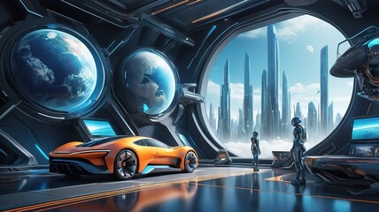 Fototapeta premium car with lights in modern city