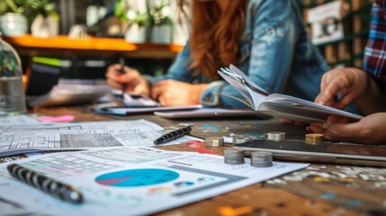 Fototapeta premium Financial Planning and Discussion: A Close-Up View