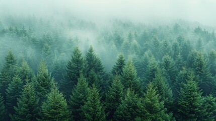 Fototapeta premium Wisps of delicate fog enveloping a forest landscape, creating an atmosphere of enchantment and mystery. Abstract Backgrounds Illustration, Minimalism,