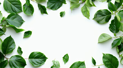 Fototapeta premium a framed green leaves on a white background with copy space. the concept is for ecofriendly products and environment protection