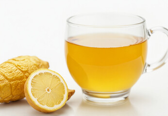 Ginger honey with lemon tea , isolated on white background