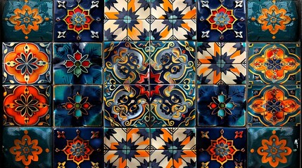 Intricate patterns of Moroccan tiles, showcasing the beauty of geometric design and vibrant colors. Abstract Backgrounds Illustration, Minimalism,