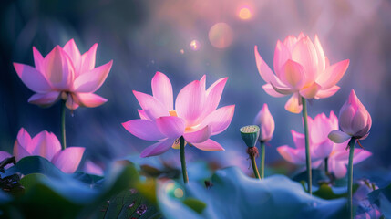 bright pink lotus close-up in nature, landscape, plants, flowers