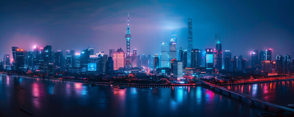 Naklejka premium A futuristic city at night.