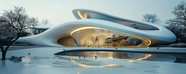 Obraz premium A modern art museum with a sleek, minimalist design, its exhibits showcasing the creativity of our time.