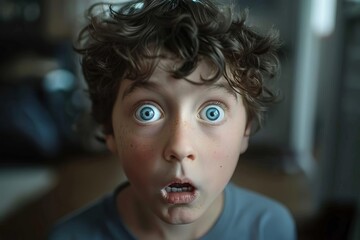 The boy with an exaggerated surprised expression, looking directly at the camera,