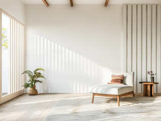 Fototapeta premium Living room interiors with minimalist deco in a luxury apartment. Residential Real Estate interior design composition