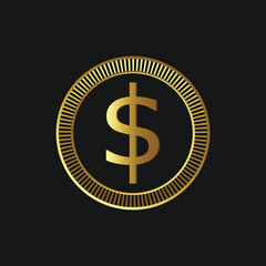 Gold dollar sign coin flat style isolated 