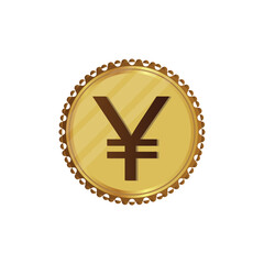 Yen symbol on gold coin flat style