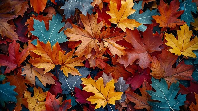 A carpet of fallen leaves covering the forest floor, their rich autumnal hues creating a warm and inviting atmosphere. Abstract Backgrounds Illustration, Minimalism,