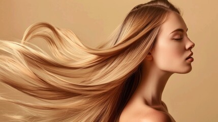 Naklejka premium A woman with long blonde hair is shown with her face turned away