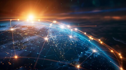 Obraz premium World globe with glowing network lines,