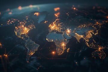 World map with glowing network,