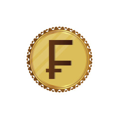 Swiss Franc currency shiny gold symbol. Switzerland sign.