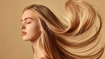 Naklejka premium A woman with long blonde hair is shown with her eyes closed