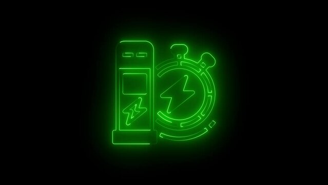 flash video. Electric station charging power cable supply glowing animation with alpha channel.
