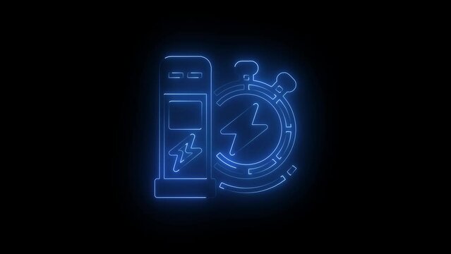 flash video. Electric station charging power cable supply glowing animation with alpha channel.