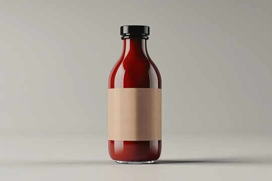 Design a sleek, modern rear view of a BBQ sauce bottle in a minimalist style, emphasizing the bold, vibrant colors of the label CG 3D rendering,